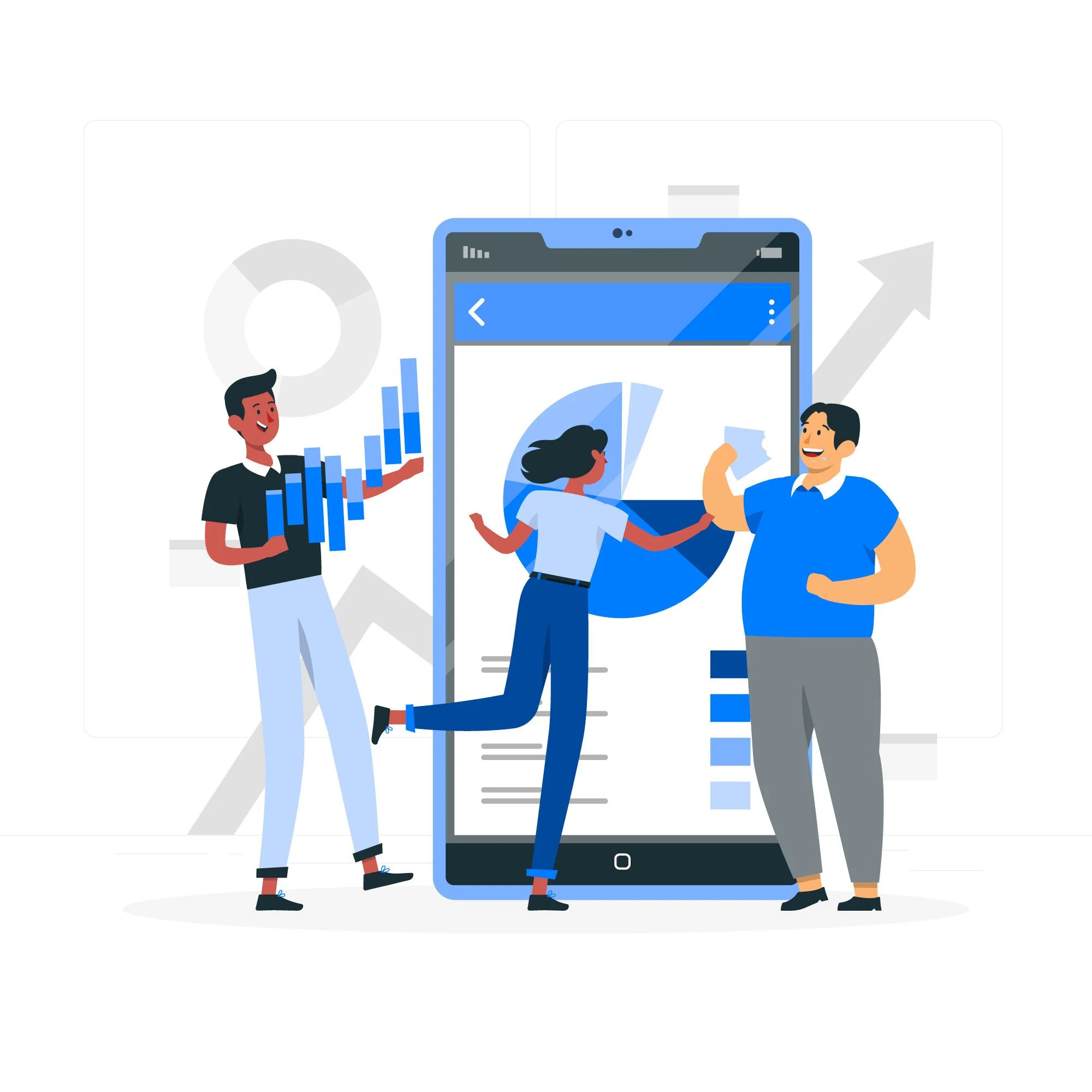 Gambar animasi ornag yang sedang memegang sebuat data berupa chart.