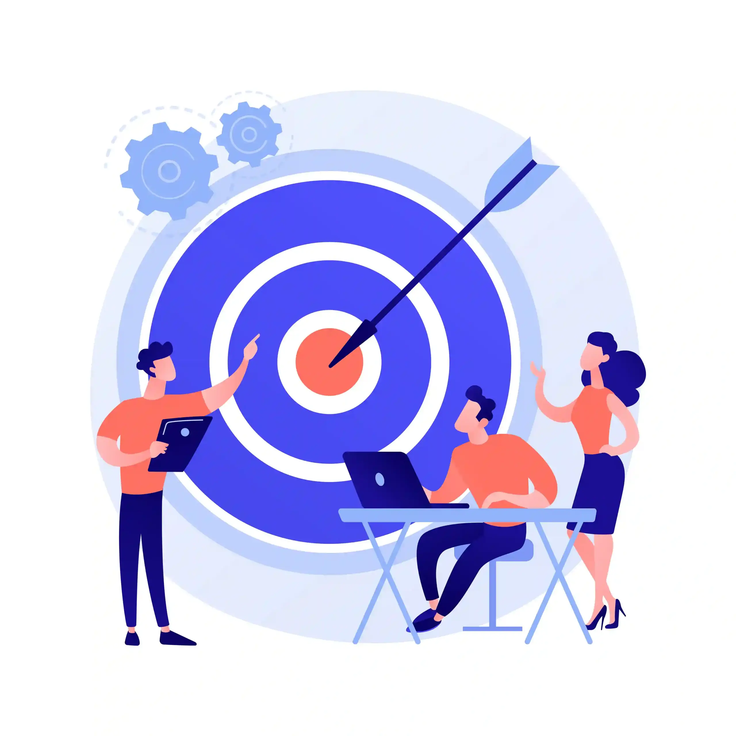 Gambar ilustrasi orang yang sedang di hadapan papan target. Arti dari gambar adalah orang yang sedang membahasa target.