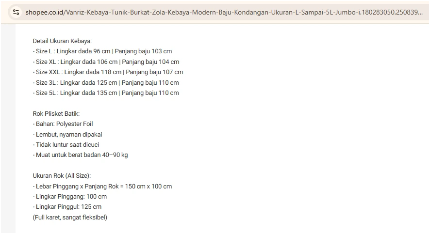Contoh penulisan deskripsi produk menggunakan bullets and numbering